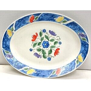 Vintage Nicole Tabletops Unlimited Large Serving Platter Blue Flowers